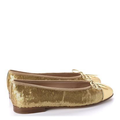 Chanel Lambskin Sequin Cap Toe Ballerina Flats 38.5 Gold 4 of 10