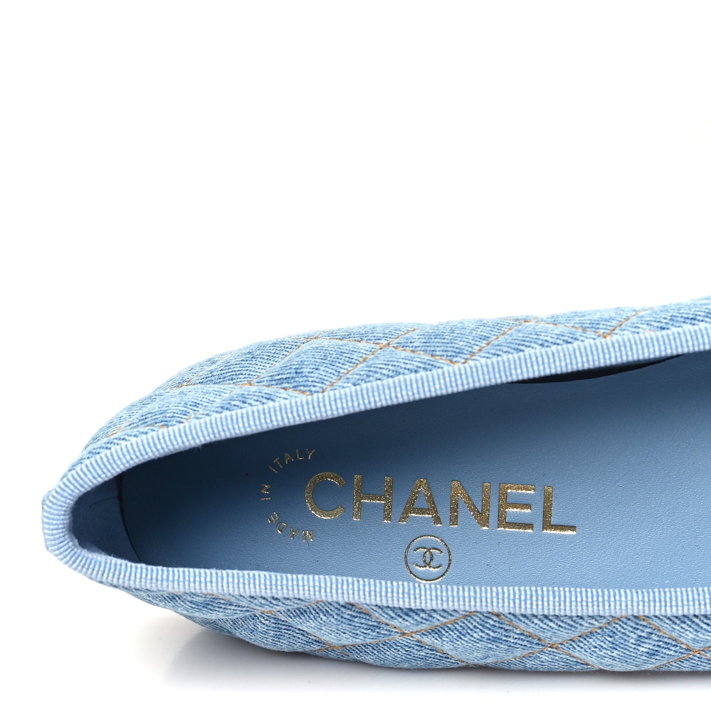 Washed Denim Quilted Cap Toe CC Ballerina Flats 37 Blue