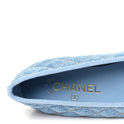 Chanel Washed Denim Quilted Cap Toe CC Ballerina Flats 37 Blue 8 of 10