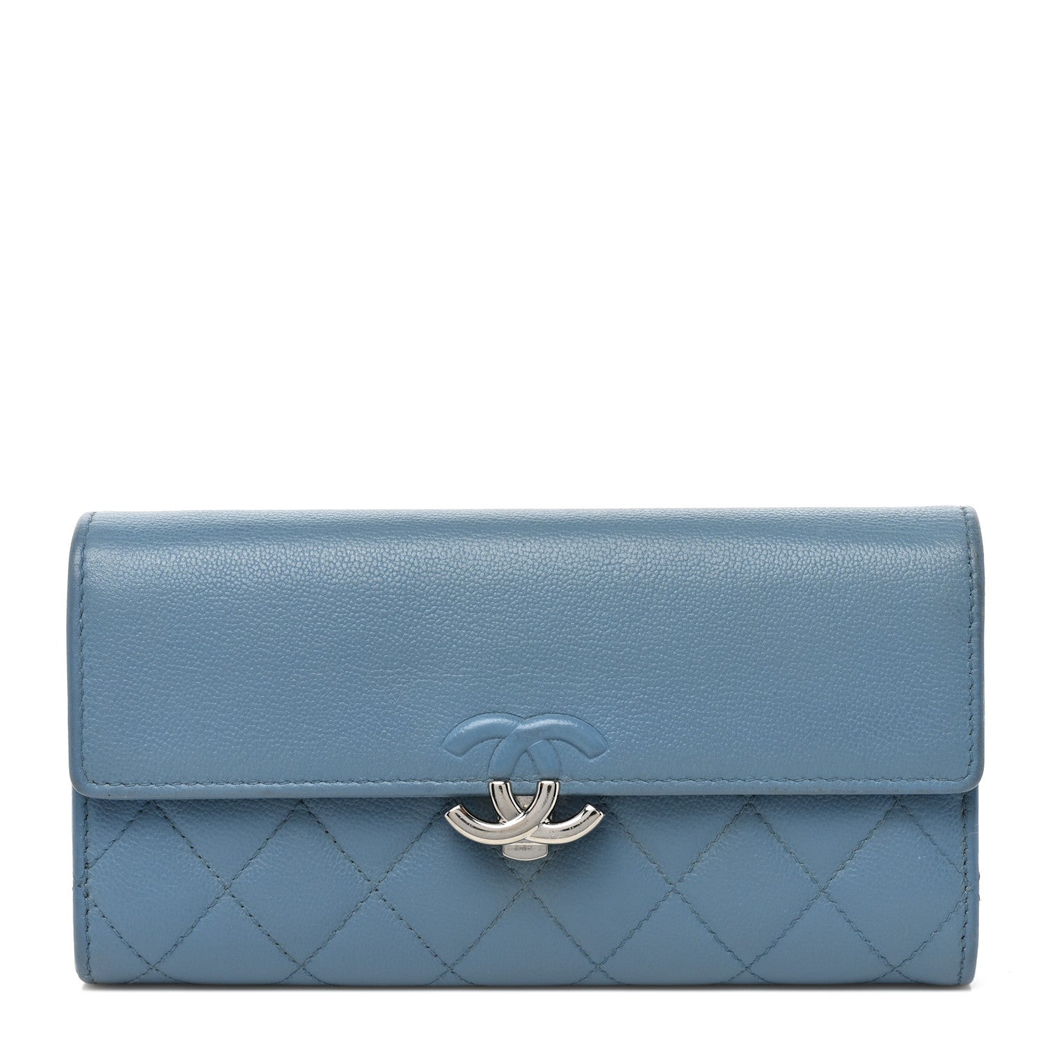Chanel Grained Calfskin Quilted CC Box Flap Wallet Blue 1 of 10