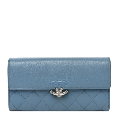 Chanel Grained Calfskin Quilted CC Box Flap Wallet Blue 1 of 10