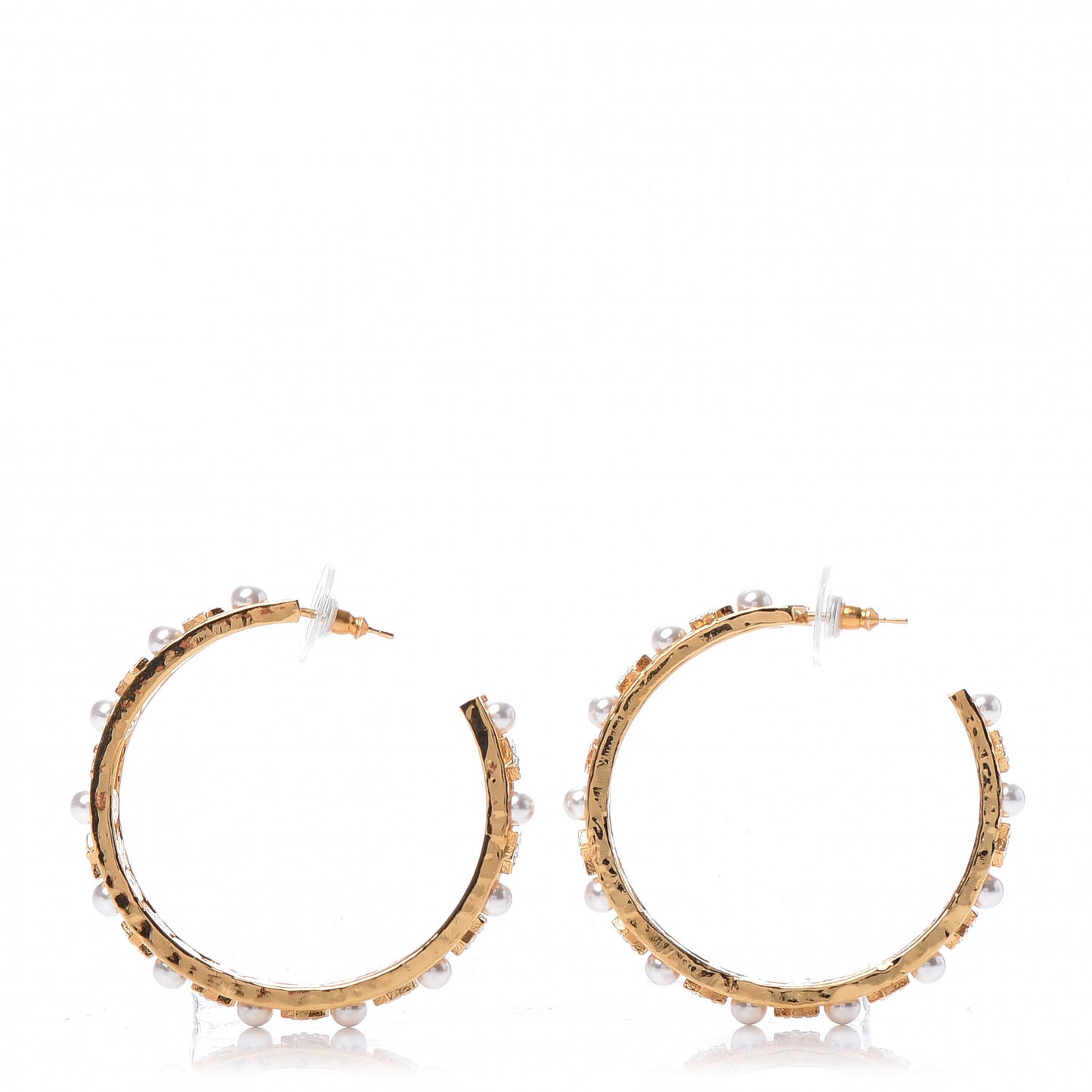 Crystal Pearl CC Hoop Earrings Gold Pearly White
