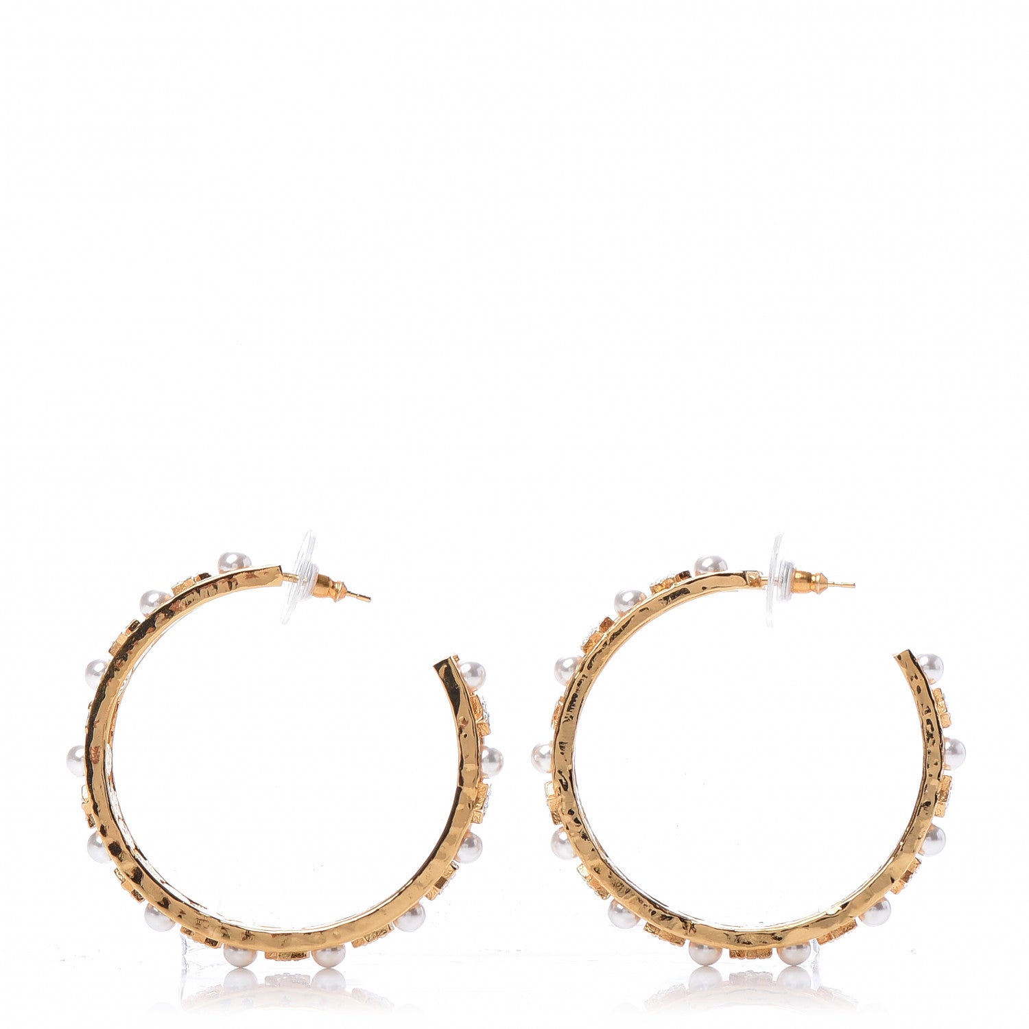 Chanel Crystal Pearl CC Hoop Earrings Gold Pearly White 2 of 5