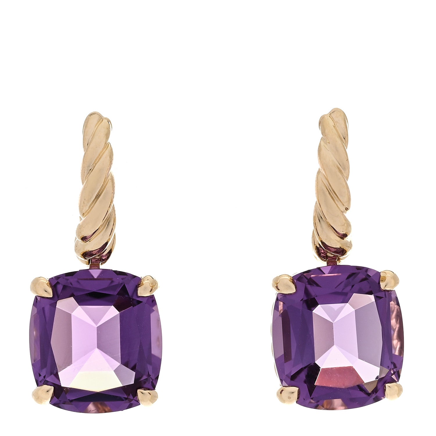 David Yurman 18K Yellow Gold Amethyst 11mm Marbella Drop Earrings 1 of 4