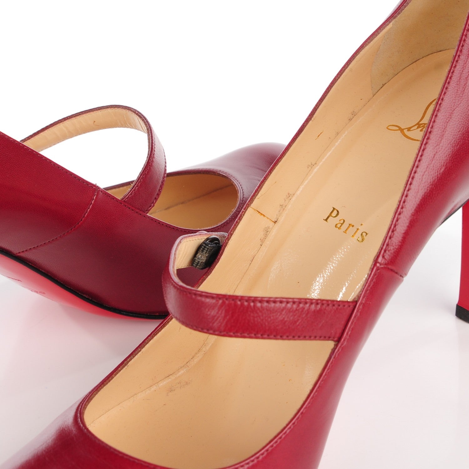 Christian Louboutin Kid Leather Wallis 85 Mary Jane Pumps 40.5 Red