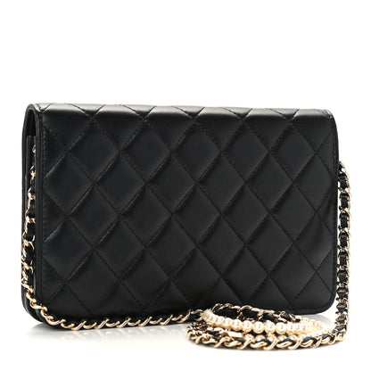 Chanel Lambskin Quilted Pearl Wallet On Chain WOC Black 3 of 10