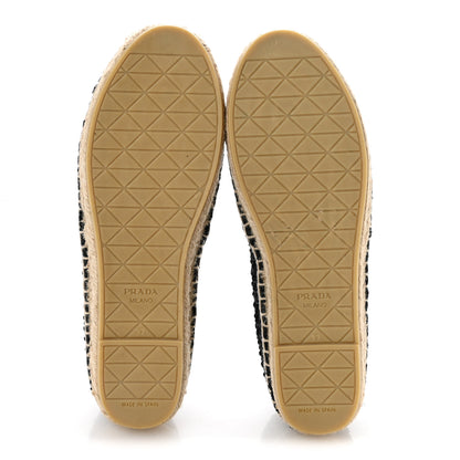 Prada Raffia Triangle Logo Crochet 20mm Espadrilles 37 Black Naturale 6 of 9