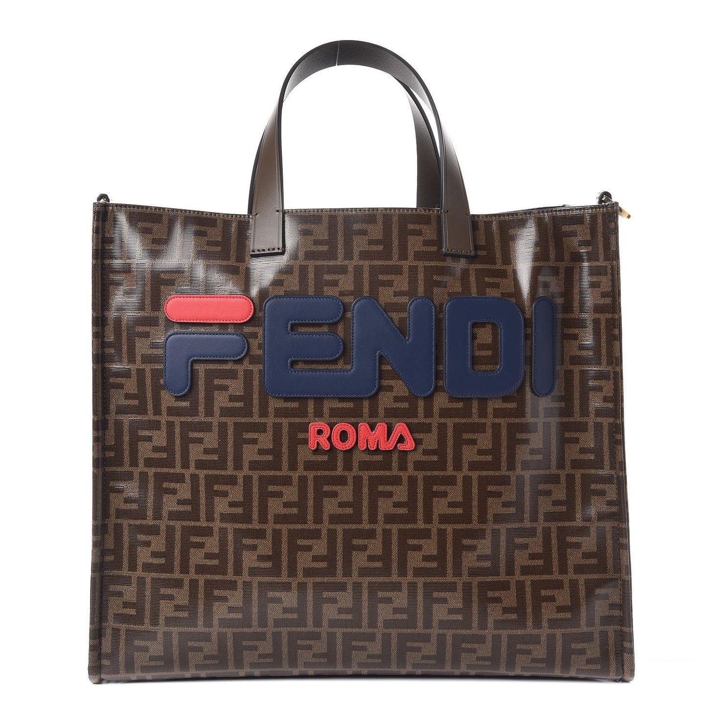 X FILA Glazed Fabric FF 1974 Mania Shopping Tote Bag Mogano Panna Blueberry