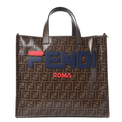 Fendi X FILA Glazed Fabric FF 1974 Mania Shopping Tote Bag Mogano Panna Blueberry 1 of 10