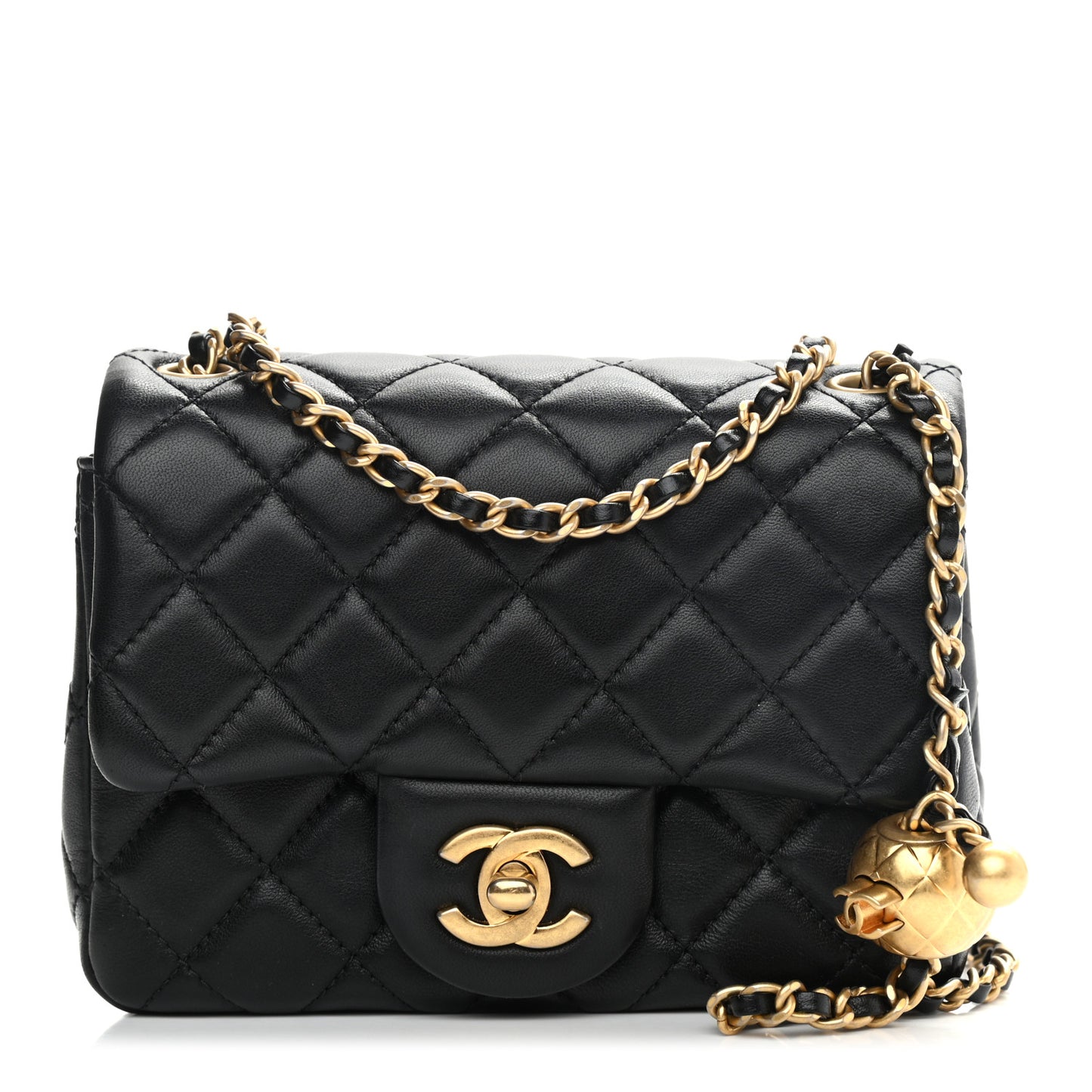 Lambskin Quilted Mini Pearl Crush Flap Black