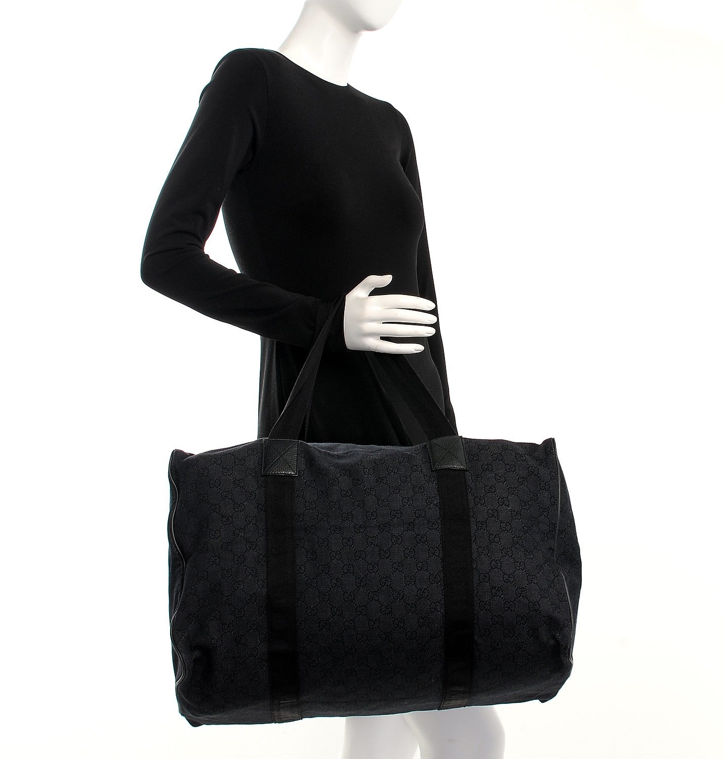 Gucci Denim Monogram Large Collapsible Carry On Duffle Black 2 of 10