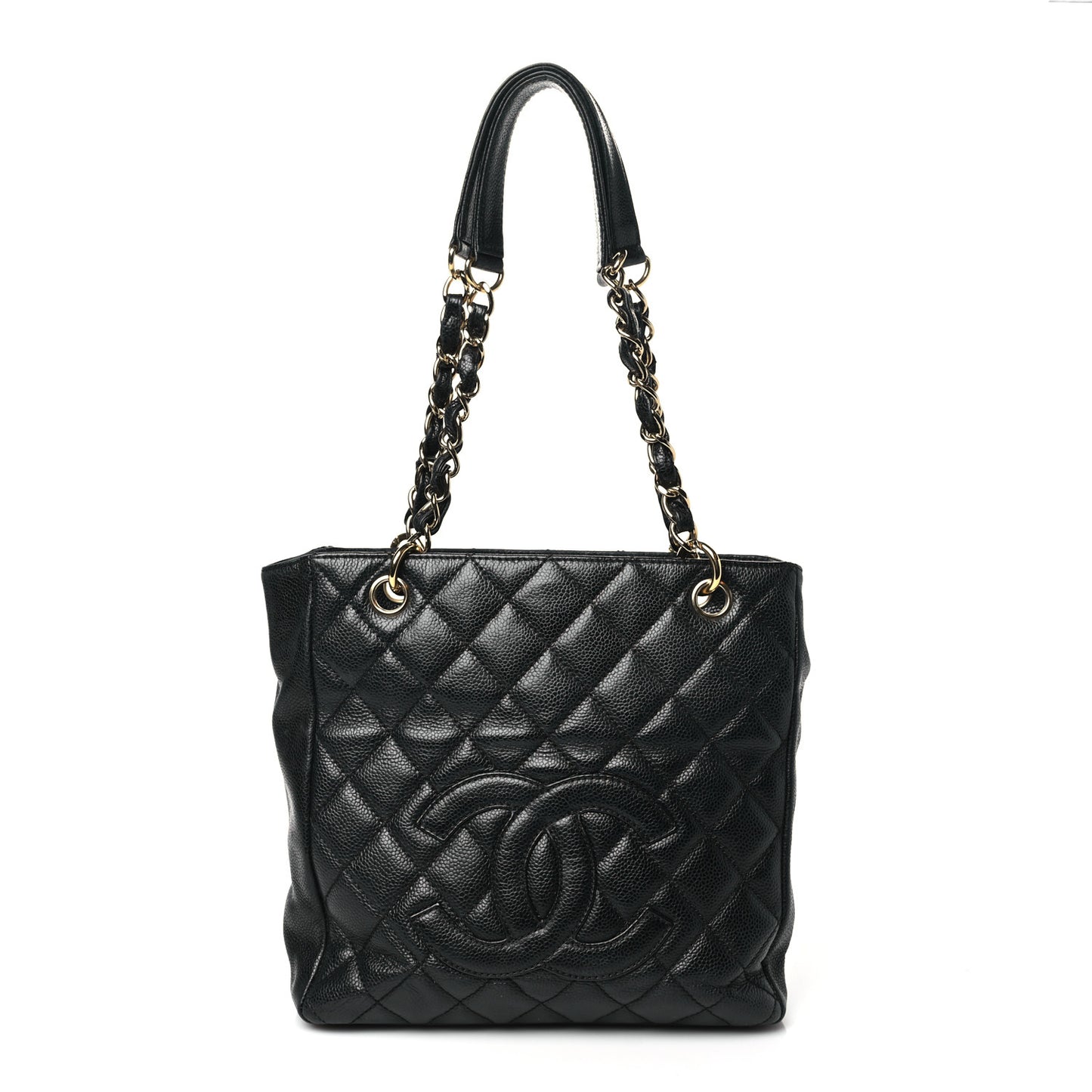 Caviar Quilted Petit Shopping Tote PST Black