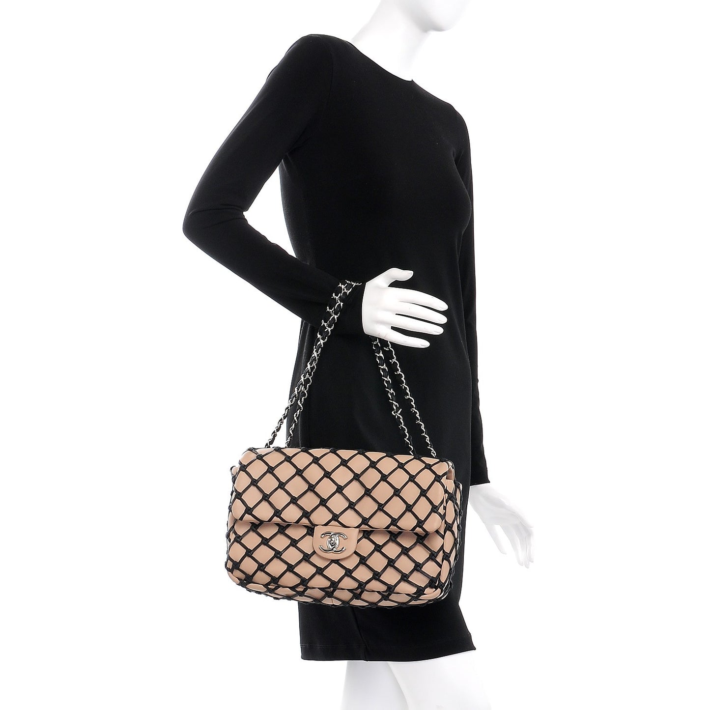 Lambskin Jumbo Canebiers Net Flap Biege