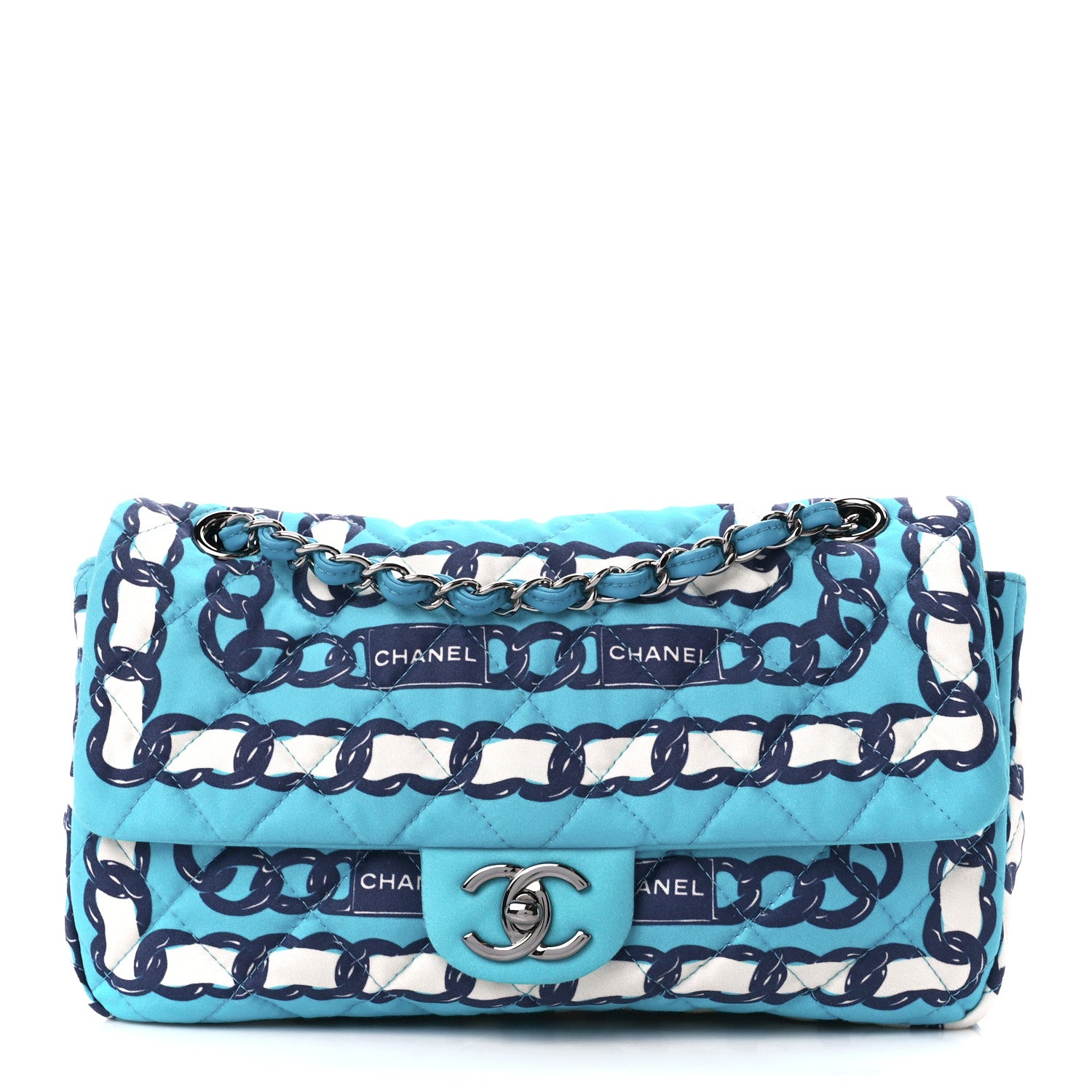 Chanel Silk Chain Printed Medium Single Flap Blue 1 of 12