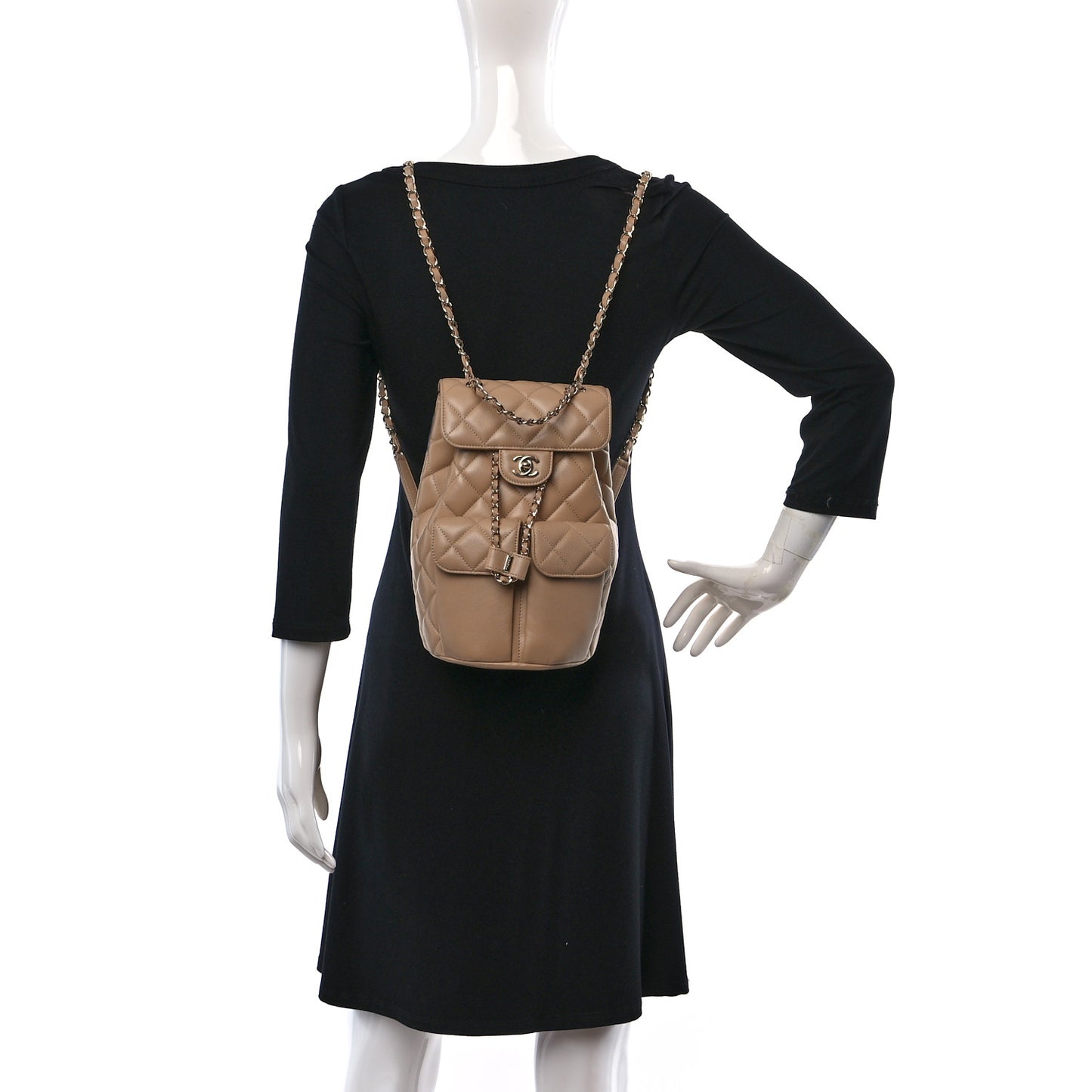 Caviar Quilted Double Pocket Backpack Beige