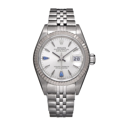 Rolex Stainless Steel 18K White Gold Blue Sapphire 26mm Oyster Perpetual Datejust Watch Silver 79174 1 of 6