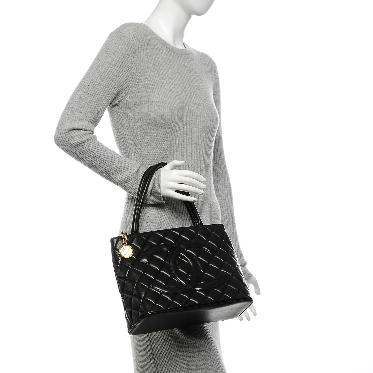 Lambskin Quilted Medallion Tote Black
