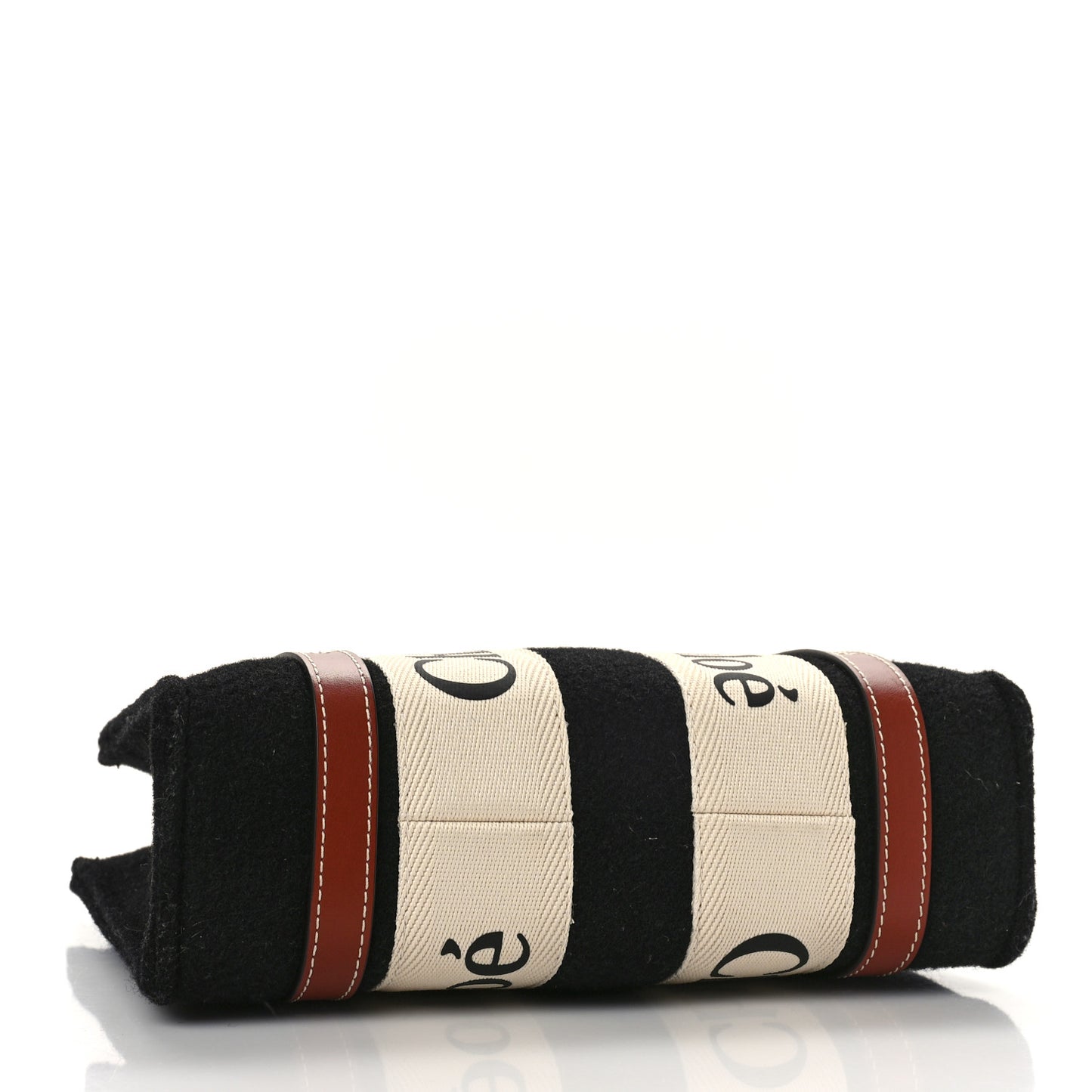 Felt Calfskin Small Woody Ribbon Tote With Strap Black