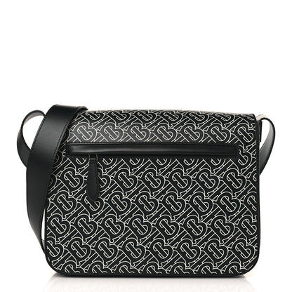 Burberry Calfskin Monogram TB Print Messenger Bag Black White 1 of 7