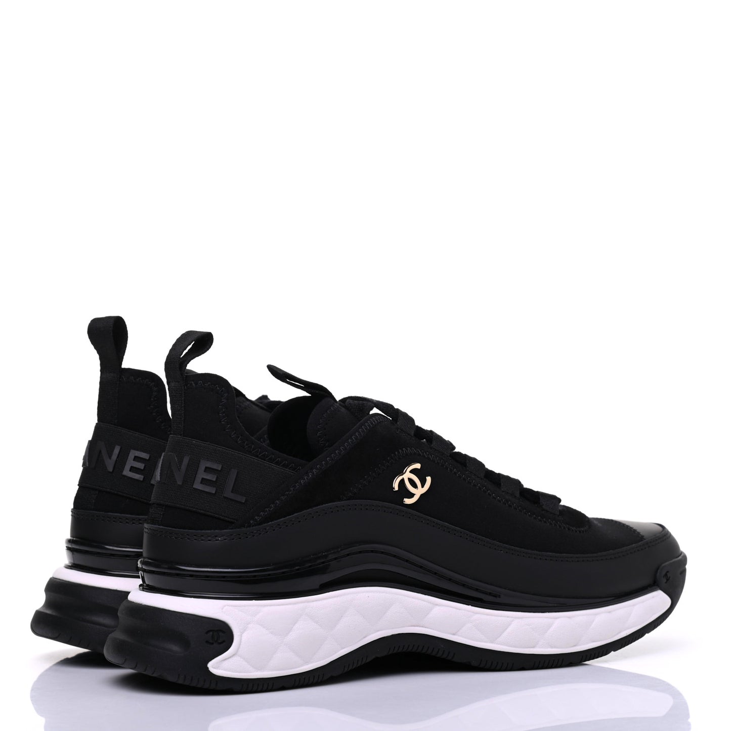 Fabric Calfskin Suede CC Sneakers 37.5 Black