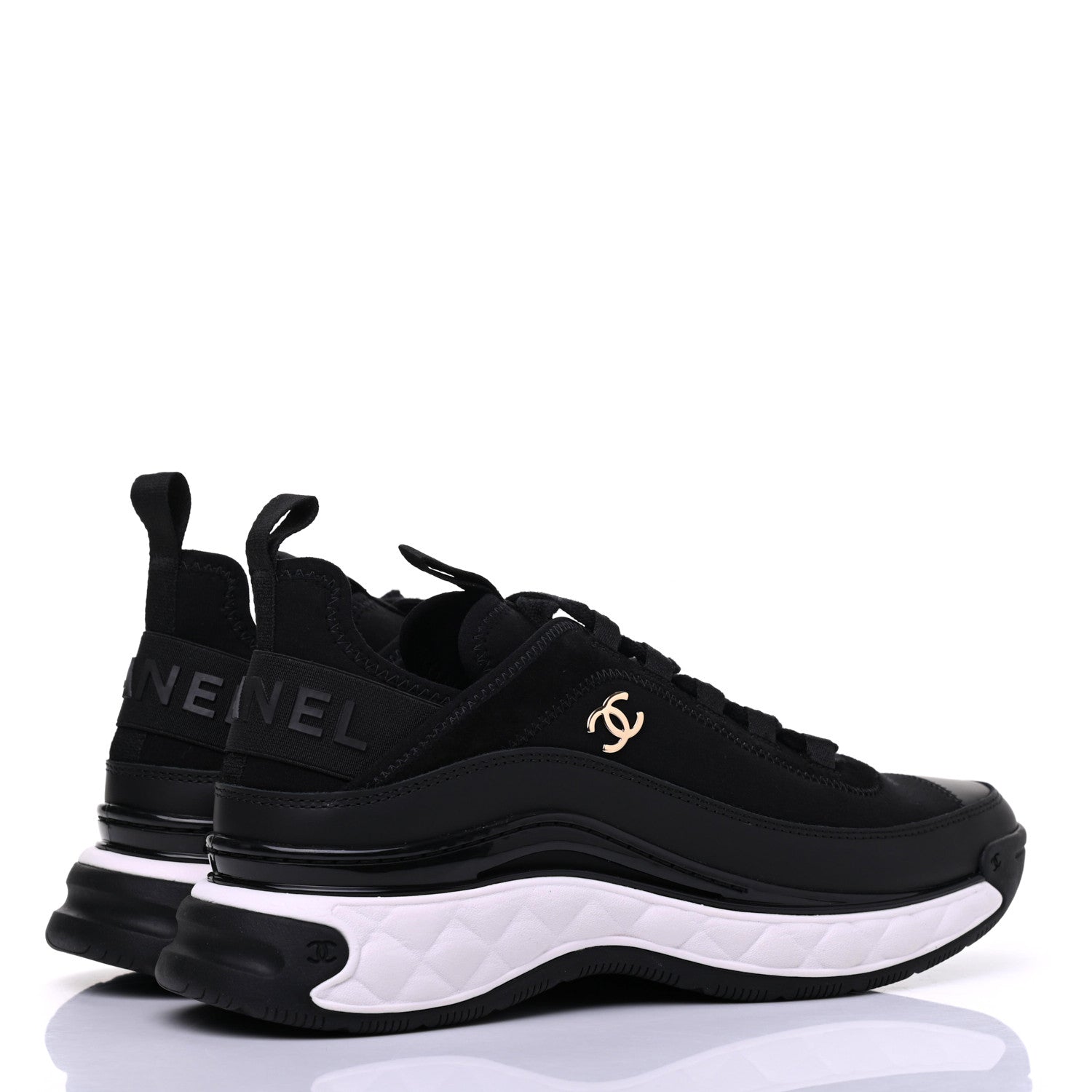 Chanel Fabric Calfskin Suede CC Sneakers 37.5 Black 4 of 9