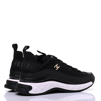 Chanel Fabric Calfskin Suede CC Sneakers 37.5 Black 4 of 9
