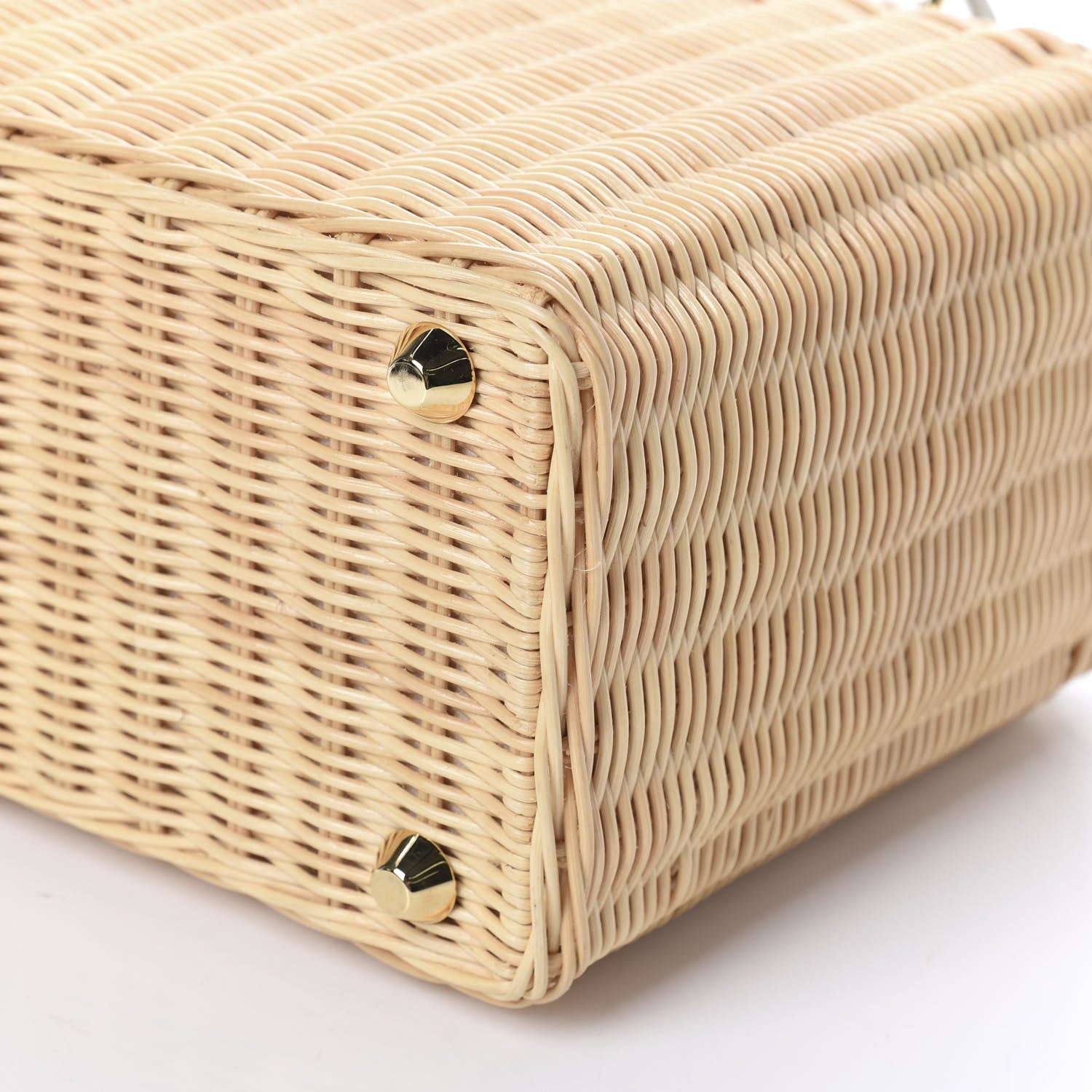 Prada Canvas Wicker Shoulder Bag White Tan 8 of 10