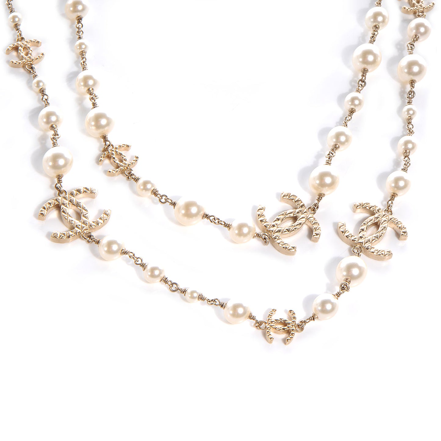Pearl CC Long Necklace Gold