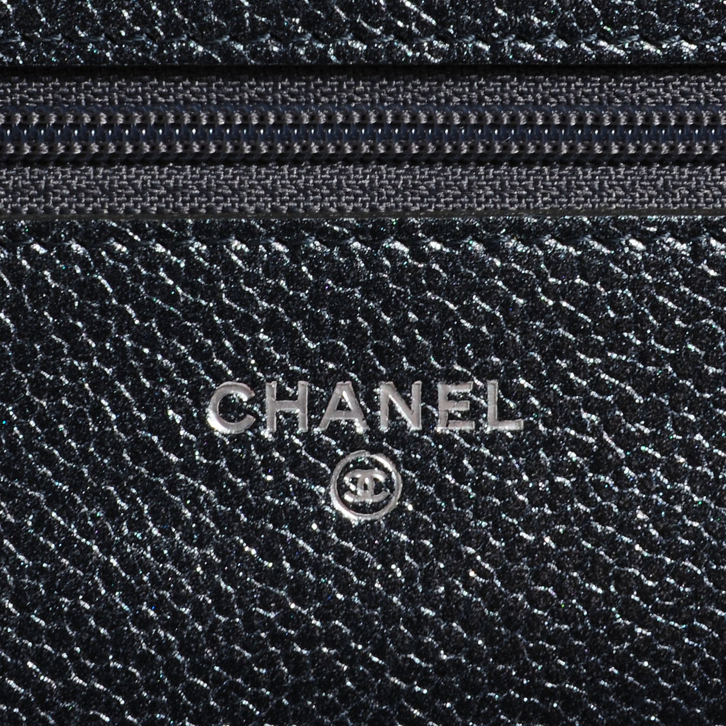 Metallic Caviar Quilted Wallet On Chain WOC Charcoal