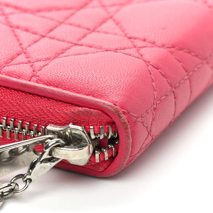 Christian Dior Lambskin Cannage Mini Lady Dior Zip Portemonnaie Fuchsia 7 of 13
