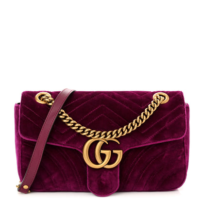 Gucci Velvet Matelasse Small GG Marmont Shoulder Bag Fuchsia Violet Cyclamen 1 of 10