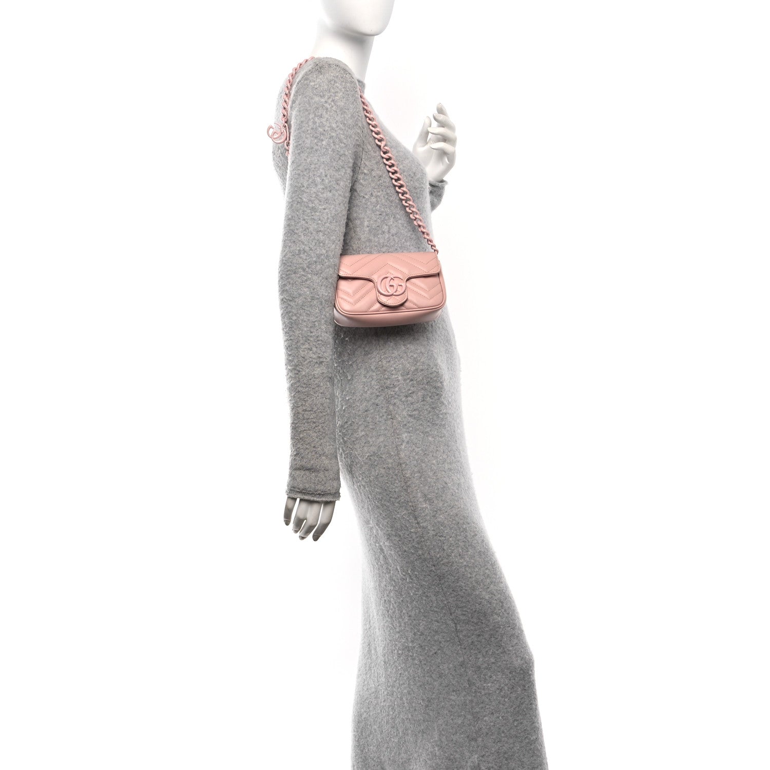 Gucci Calfskin Matelasse Monochrome GG Marmont Chain Belt Bag Perfect Pink 2 of 11
