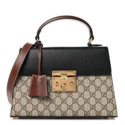 Gucci GG Supreme Monogram Calfskin Small Padlock Top Handle Bag Beige Black Cuir 1 of 13
