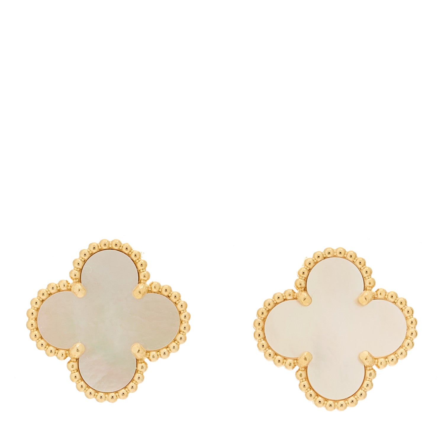 Van Cleef & Arpels 18K Yellow Gold Mother of Pearl Vintage Alhambra Earrings 1 of 5