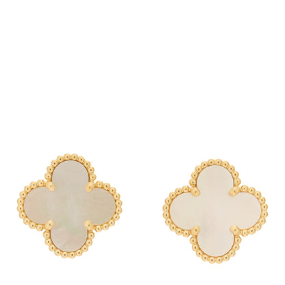 Van Cleef & Arpels 18K Yellow Gold Mother of Pearl Vintage Alhambra Earrings 1 of 5