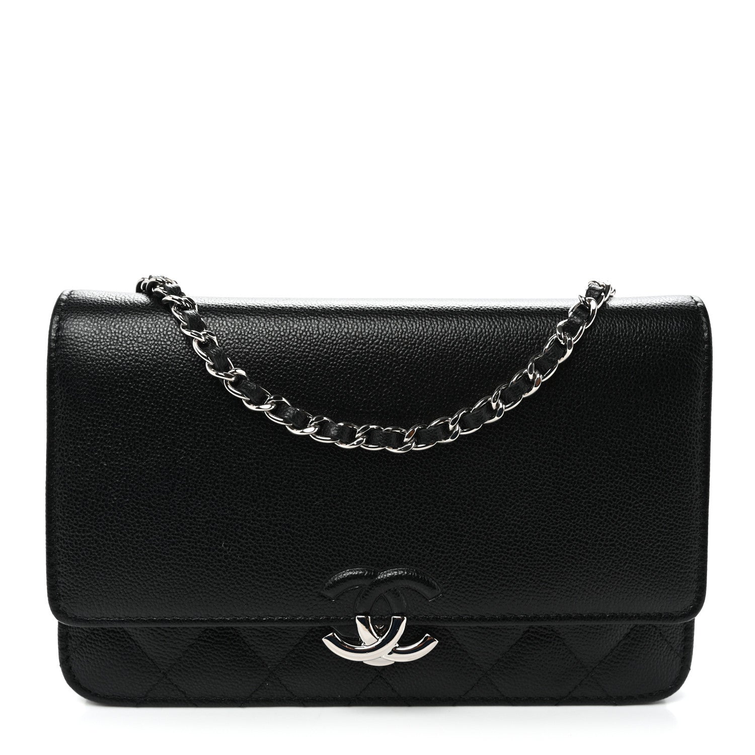 Chanel Grained Calfskin Quilted CC Box Wallet On Chain WOC Black 1 of 11