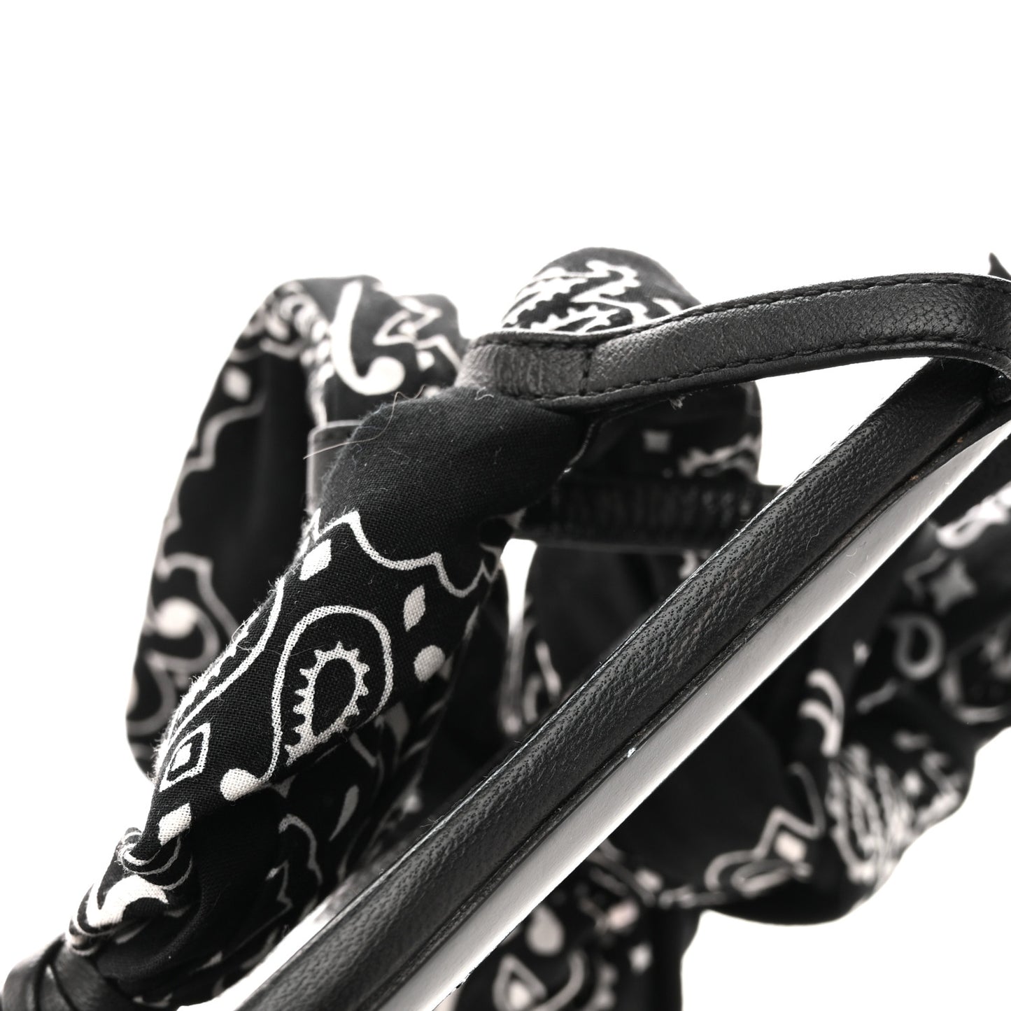 Calfskin Cotton Paisley Print Flat Sandals 37.5 Black