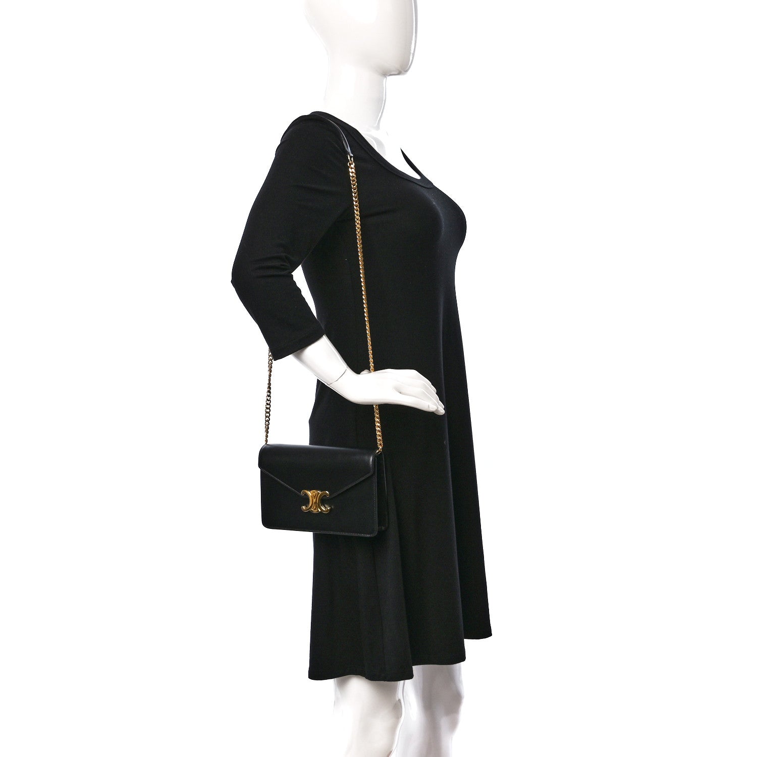 Celine Shiny Calfskin Triomphe Margo Wallet on Chain Black 2 of 9