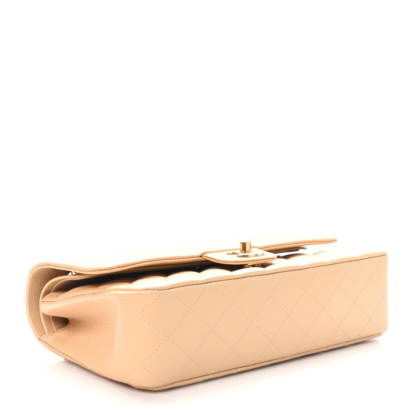 Caviar Quilted Medium Double Flap Beige