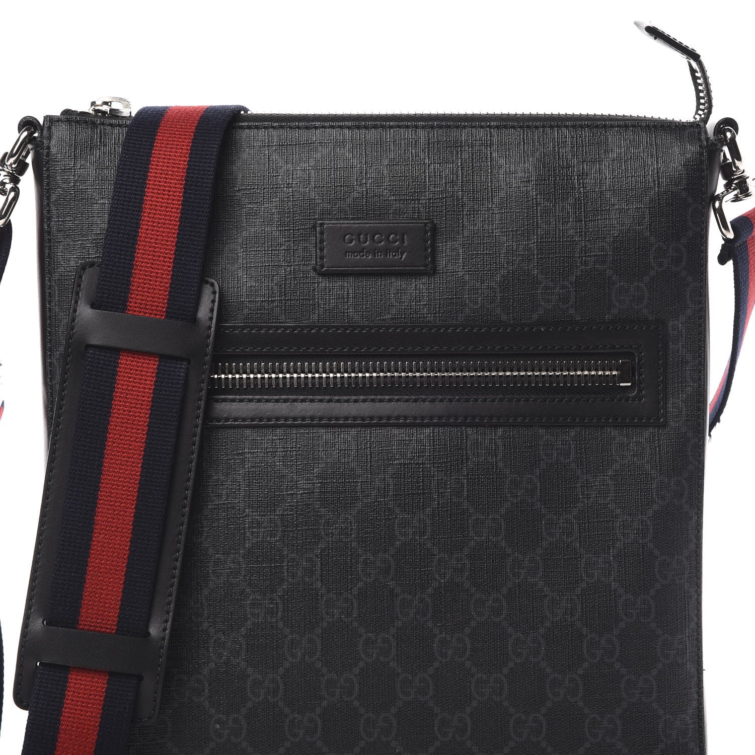 Gucci GG Supreme Monogram Appia Calfskin Web Flat Messenger Bag Black Grey 8 of 12