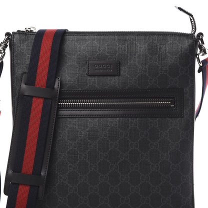 Gucci GG Supreme Monogram Appia Calfskin Web Flat Messenger Bag Black Grey 8 of 12