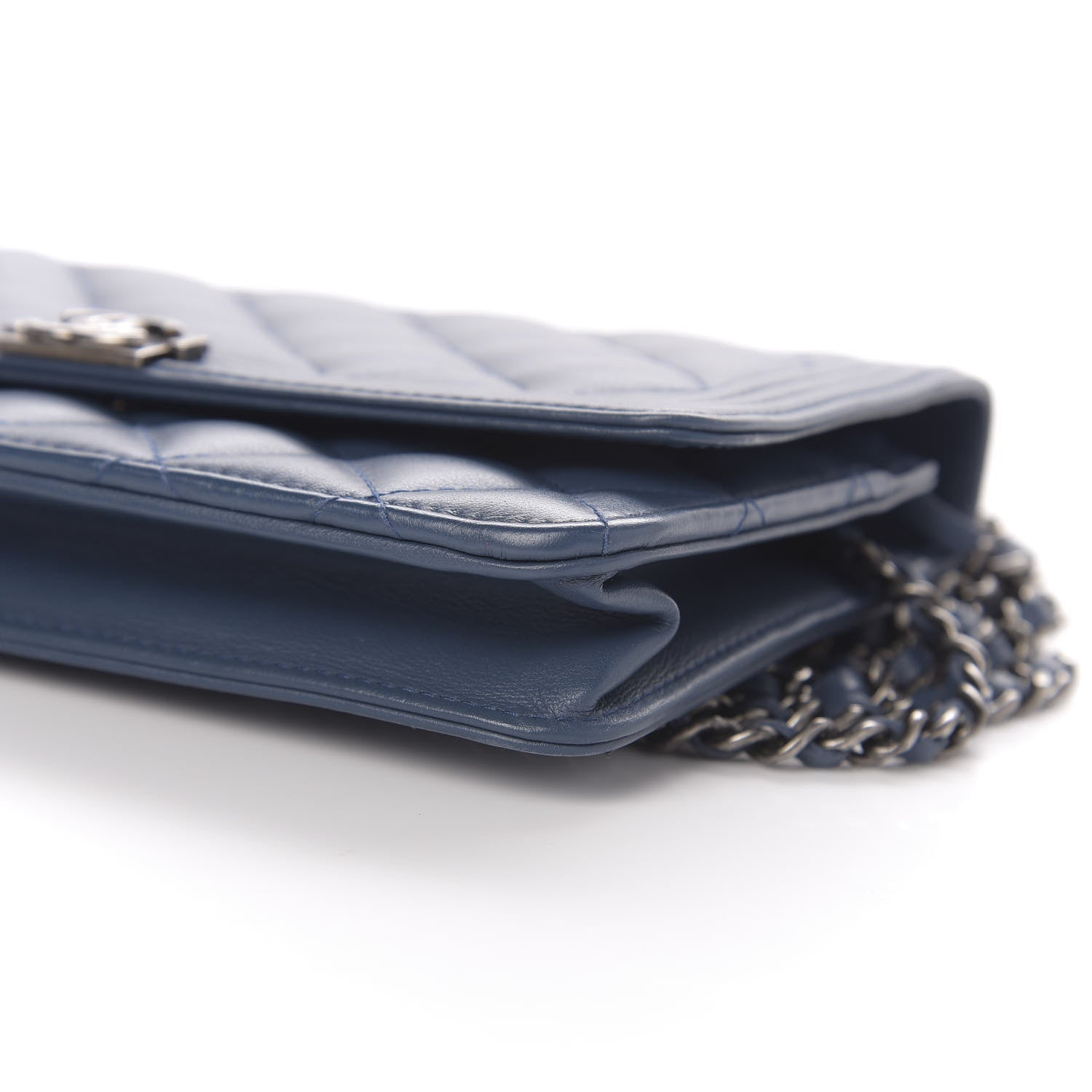 Chanel Lambskin Quilted Boy Wallet On Chain WOC Blue 10 of 12