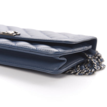 Chanel Lambskin Quilted Boy Wallet On Chain WOC Blue 10 of 12