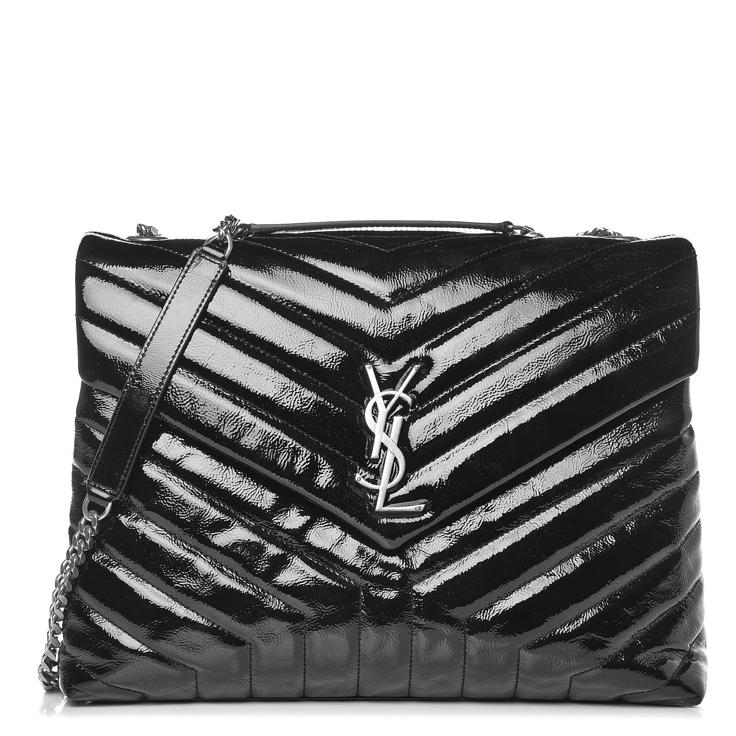 Saint Laurent Patent Y Quilted Monogram Medium Loulou Chain Satchel Black 1 of 9
