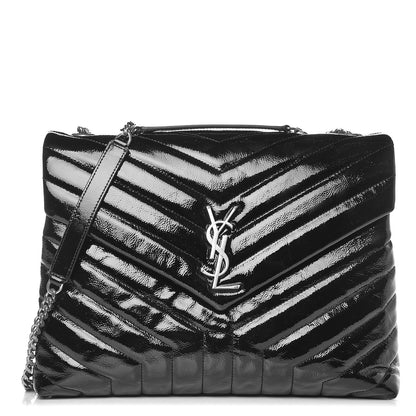 Saint Laurent Patent Y Quilted Monogram Medium Loulou Chain Satchel Black 1 of 9