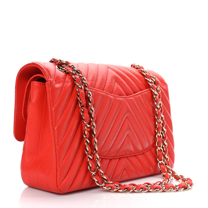 Chanel Lambskin Chevron Quilted Medium Double Flap Red 3 of 9