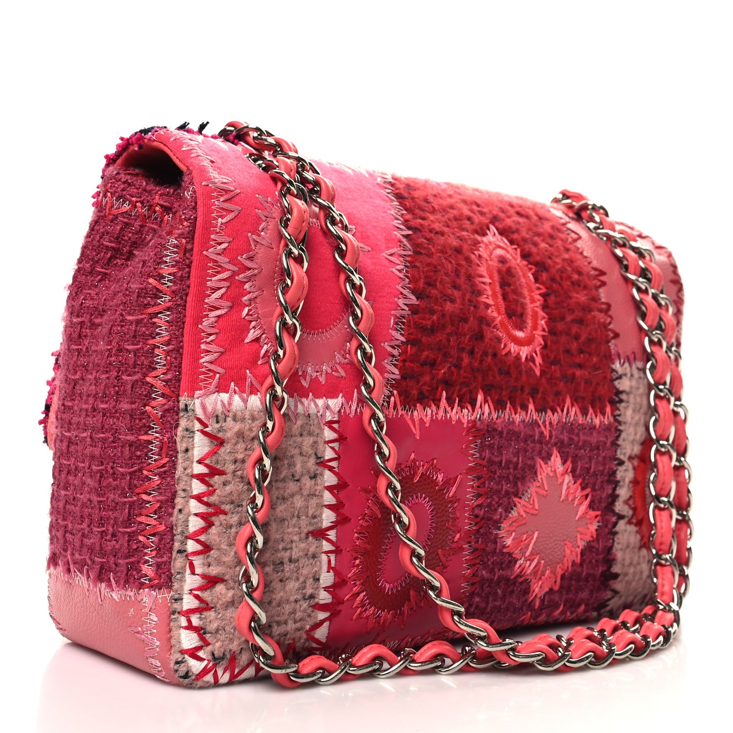 Tweed Patchwork Medium Single Flap Pink