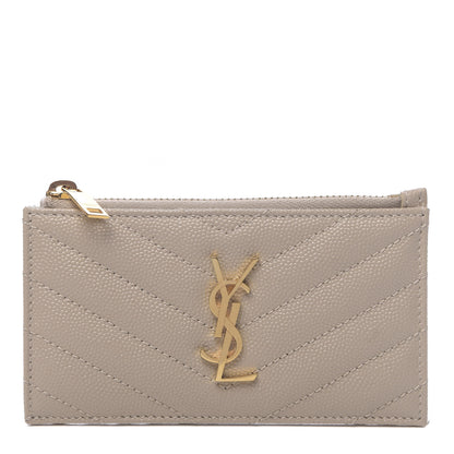 Saint Laurent Grain De Poudre Matelasse Chevron Monogram Fragments Zippered Card Case Sea Salt 1 of 8