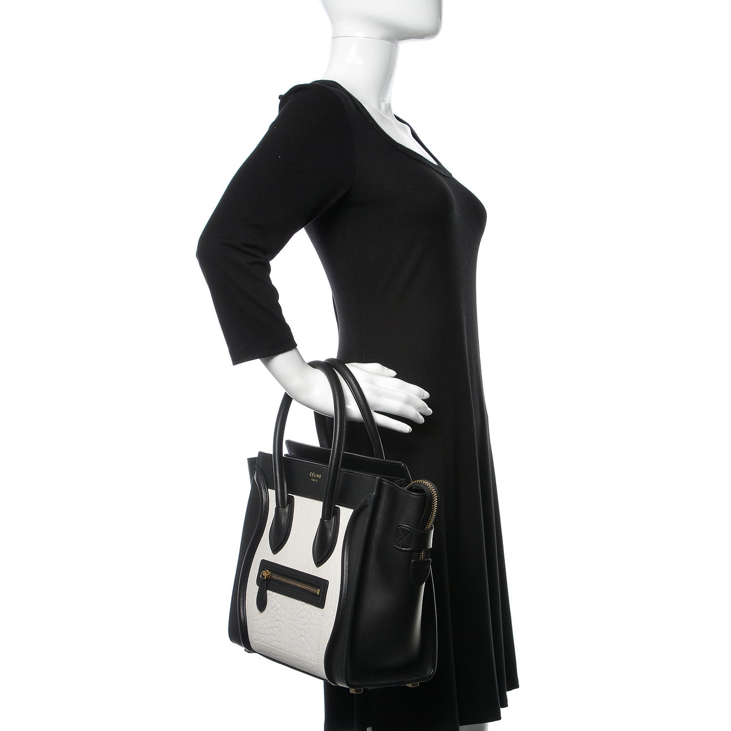 Shrunken Lambskin Micro Bi-Color Luggage Black White