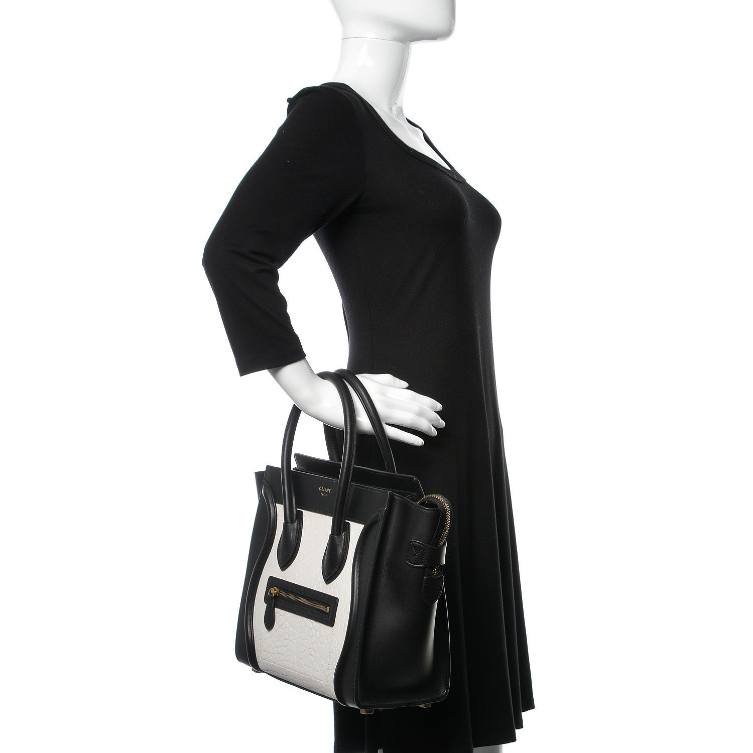 Celine Shrunken Lambskin Micro Bi-Color Luggage Black White 2 of 9